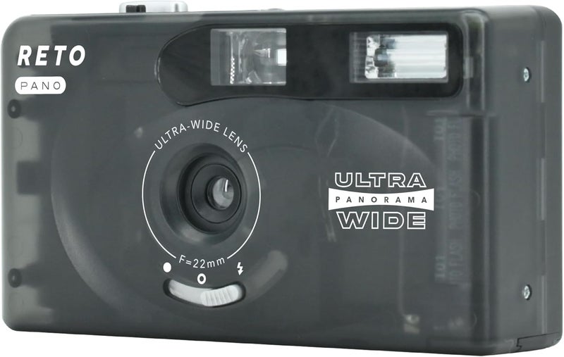 RETO PANO 35mm Film Camera - 22mm Wide Lens, Panorama, Easy Switch, Cinematic Modes, Lens Cover, Built-in Flash, Reusable (Film & AAA Battery are not Included) (Sheer Black) - Image 2